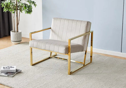 Fauteuil de salon en taupe avec pieds dorés | Zorix