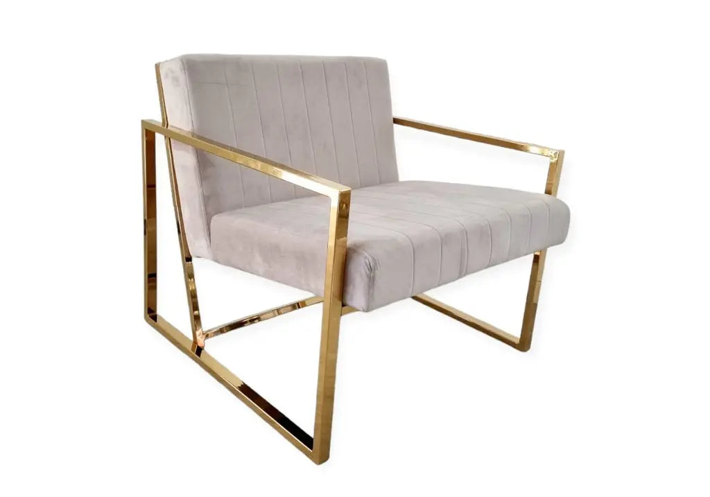 Fauteuil de salon en taupe avec pieds dorés | Zorix