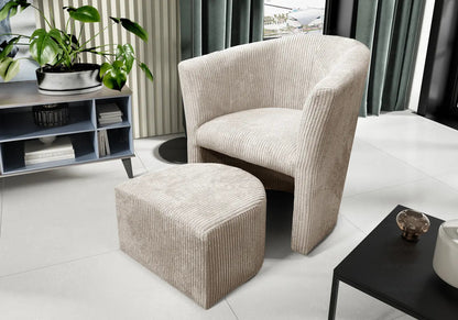 Petit fauteuil de salon velours côtelé écru | Kivio