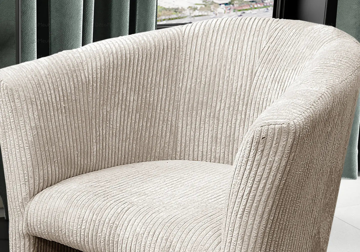 Petit fauteuil de salon velours côtelé écru | Kivio