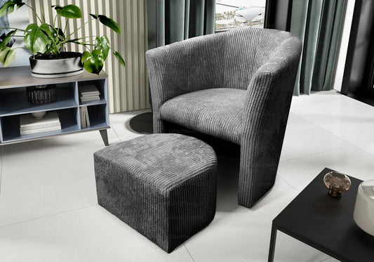 Fauteuil de salon moderne velours côtelé gris | Kivio