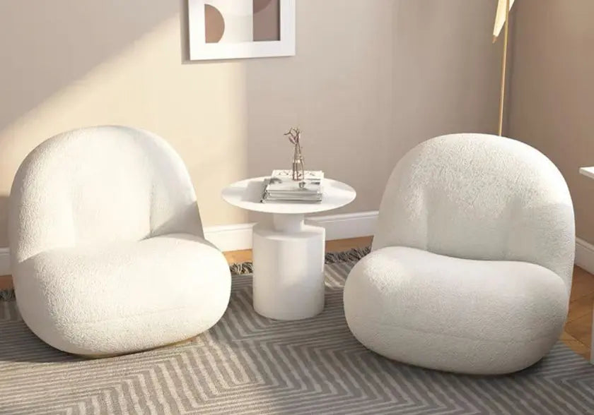 Fauteuil lounge beige design tissu bouclé | Kalyx