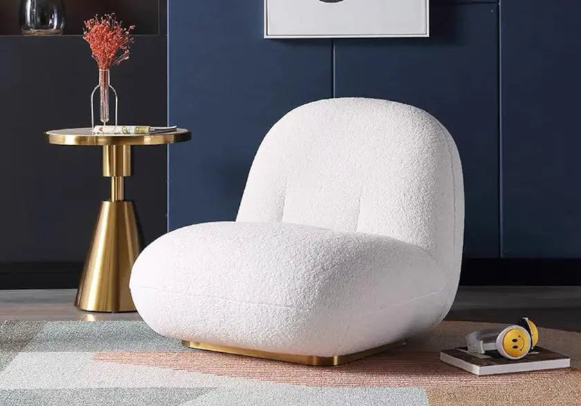 Fauteuil lounge beige design tissu bouclé | Kalyx
