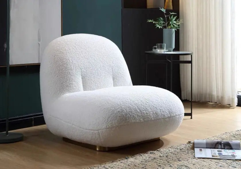 Fauteuil lounge beige design tissu bouclé | Kalyx