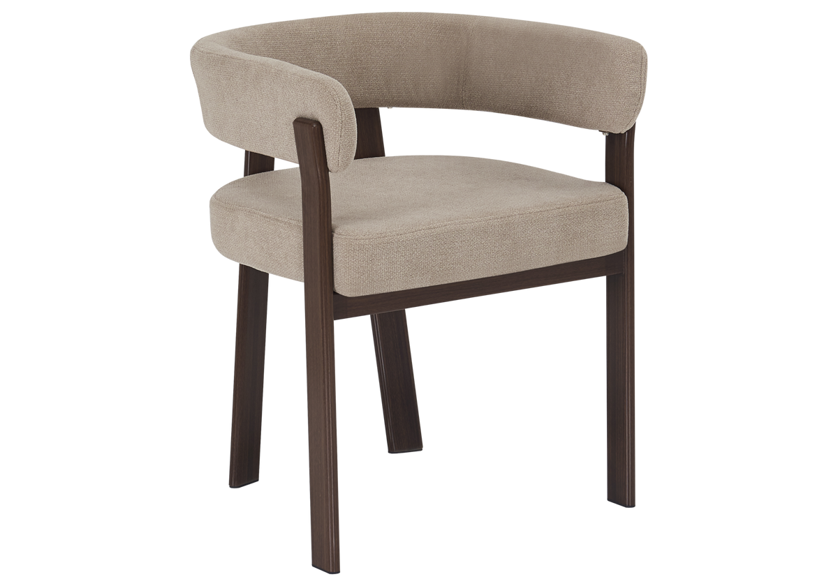 Lot de 4 fauteuils de table bouclé taupe et noyer | Vexis