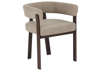 Lot de 4 fauteuils de table bouclé taupe et noyer | Vexis
