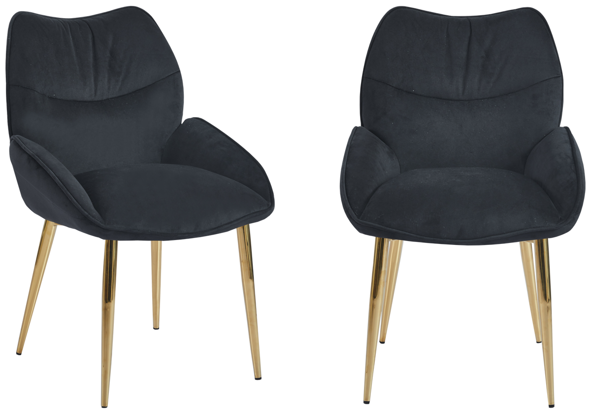 2 fauteuils de table anthracite pieds dorés | Vexta