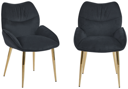 2 fauteuils de table anthracite pieds dorés | Vexta
