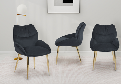 2 fauteuils de table anthracite pieds dorés | Vexta