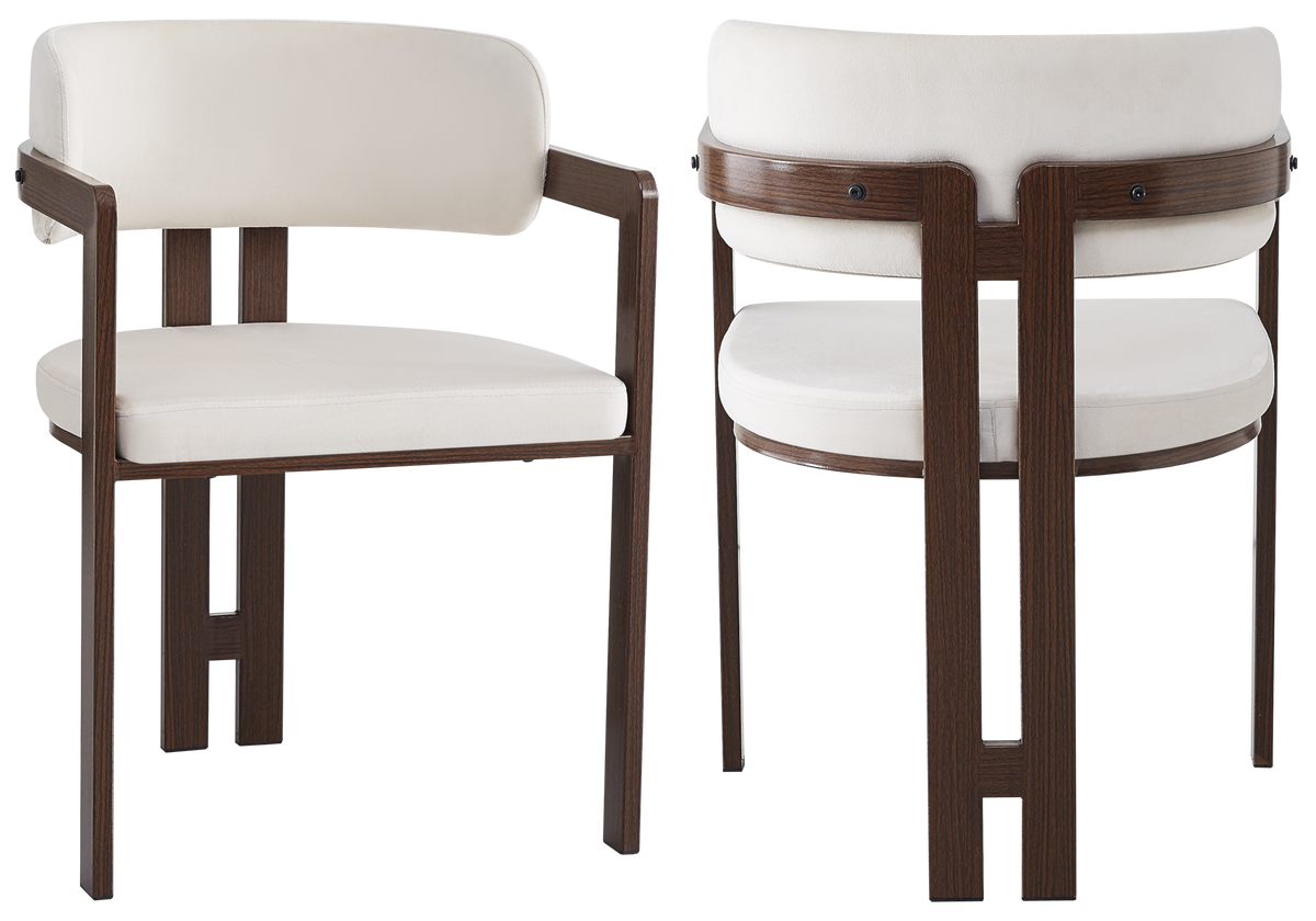 Lot de 2 fauteuils de table beige et noyer | Vexta