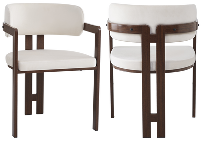 Lot de 2 fauteuils de table beige et noyer | Vexta