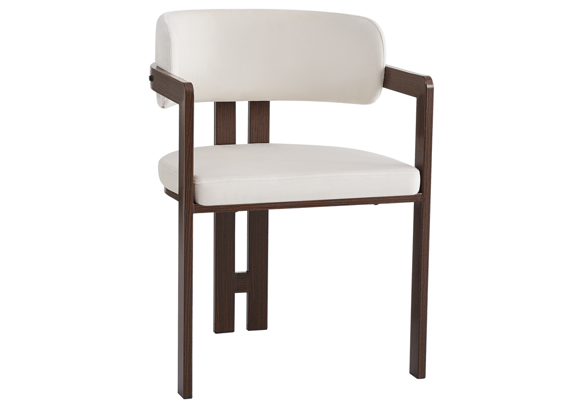 Lot de 2 fauteuils de table beige et noyer | Vexta