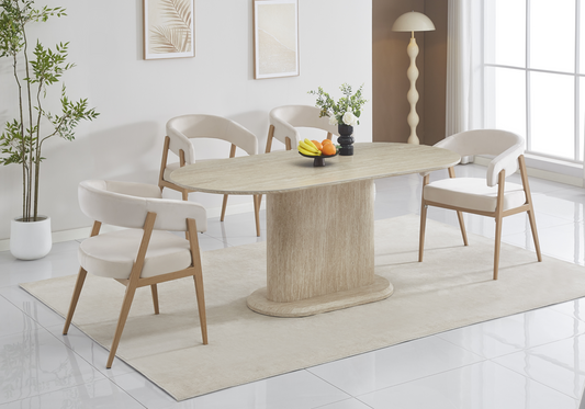 Lot de 4 fauteuils de table texturés beige et chêne | Nova