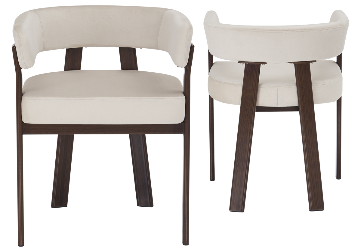 Lot de 4 fauteuils de table beige et noyer | Vexis