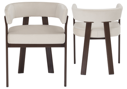 Lot de 4 fauteuils de table beige et noyer | Vexis
