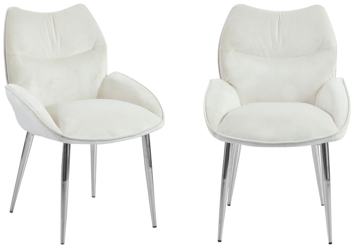 2 fauteuils de table beige pieds argentés | Vexta