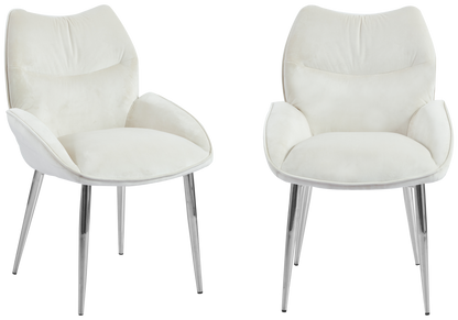 2 fauteuils de table beige pieds argentés | Vexta