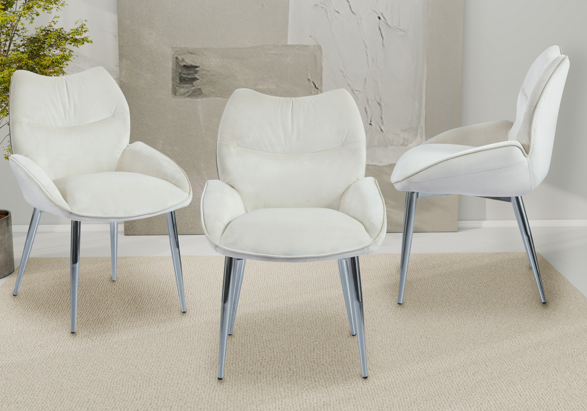2 fauteuils de table beige pieds argentés | Vexta