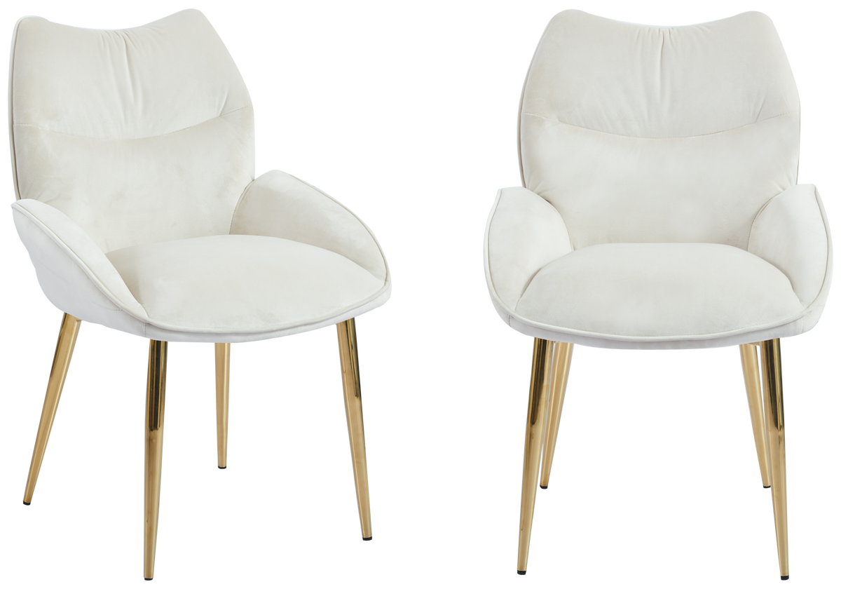 2 fauteuils de table beige pieds dorés | Vexta
