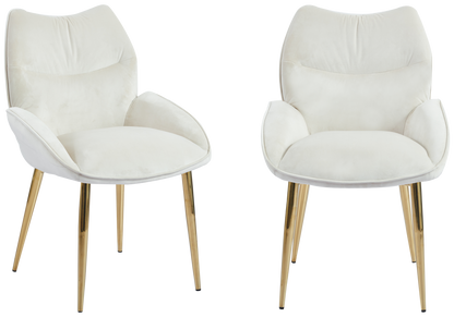 2 fauteuils de table beige pieds dorés | Vexta