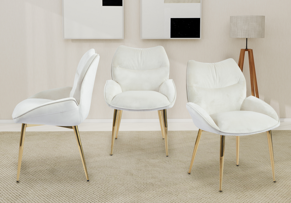 2 fauteuils de table beige pieds dorés | Vexta