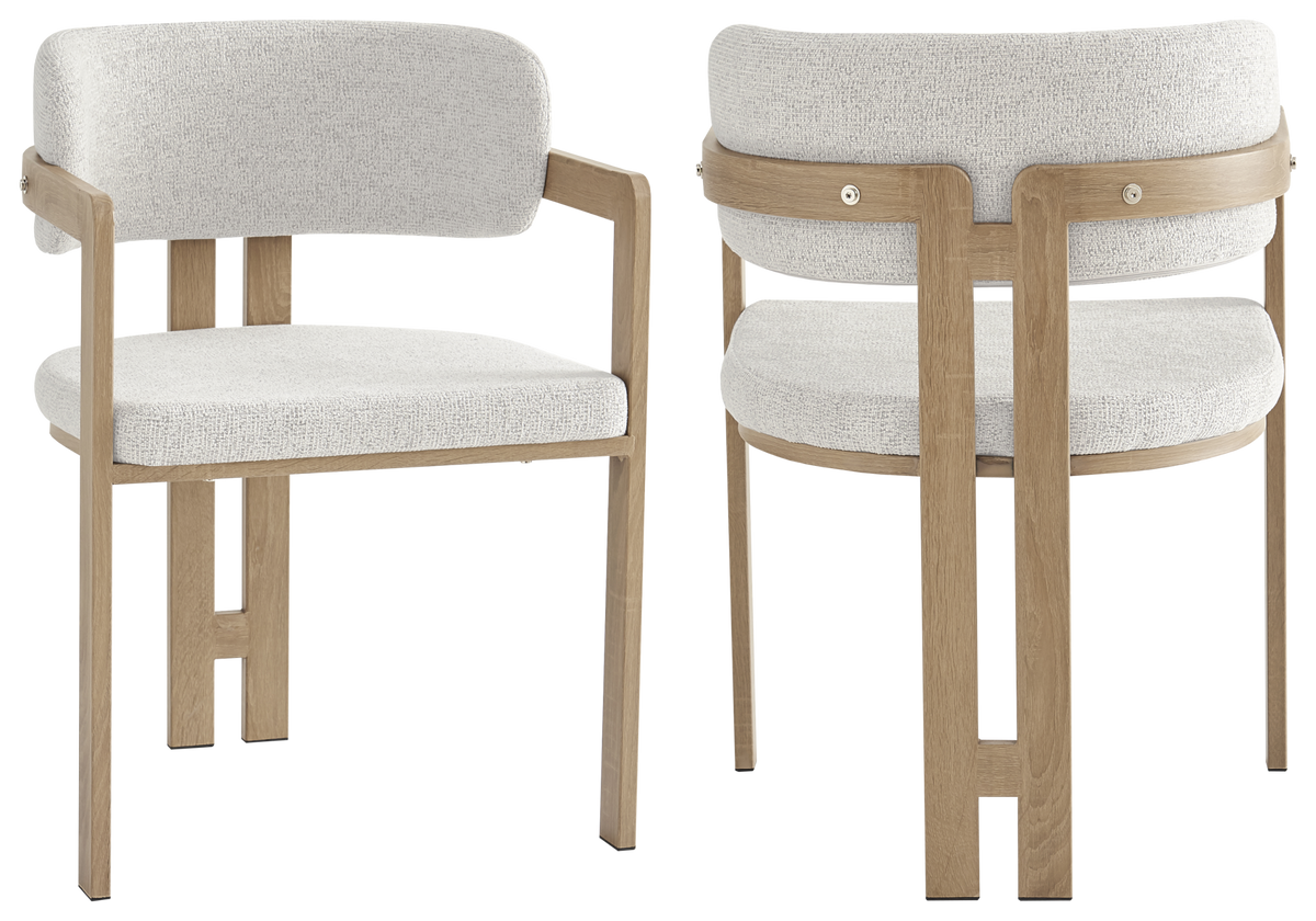 Lot de 2 fauteuils de table bouclé beige bois clair | Vexta