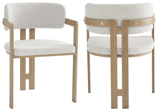 Lot de 2 fauteuils de table bouclé beige bois clair | Vexta