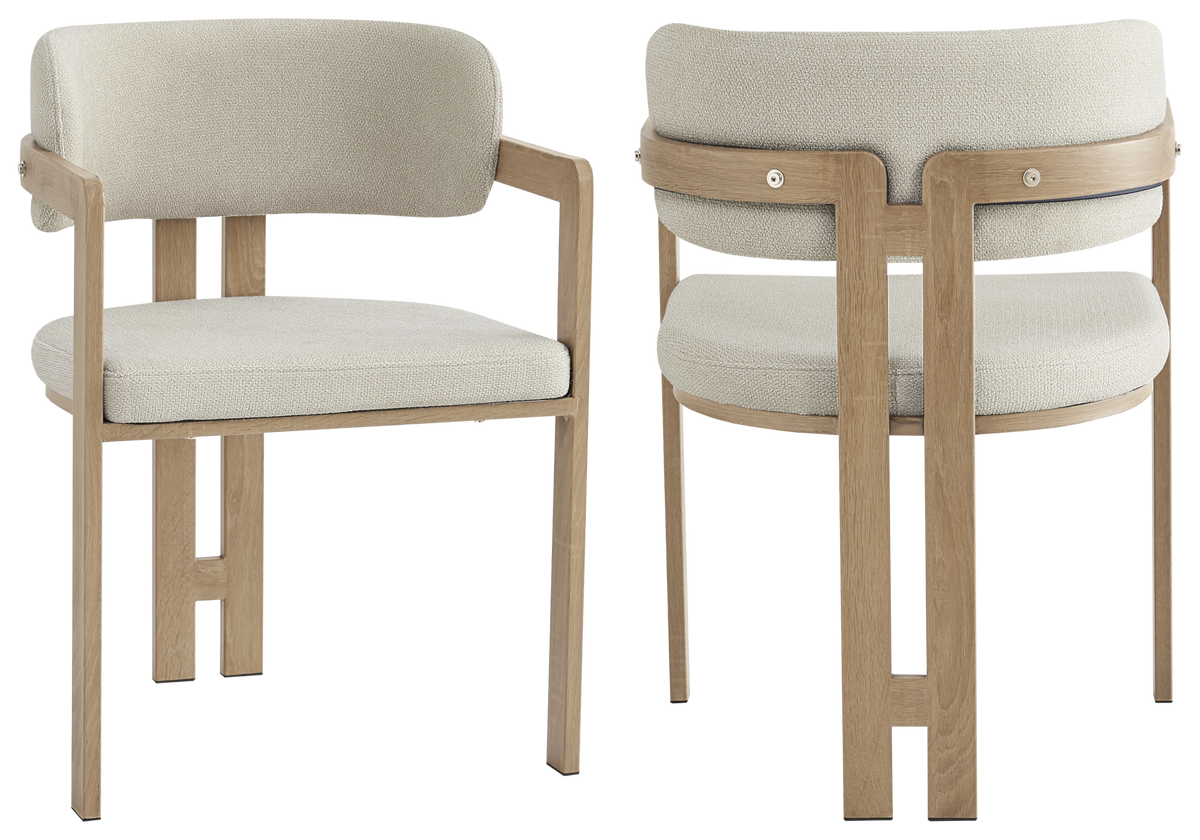Fauteuils de table en bouclé sable et bois clair x2 | Vexta