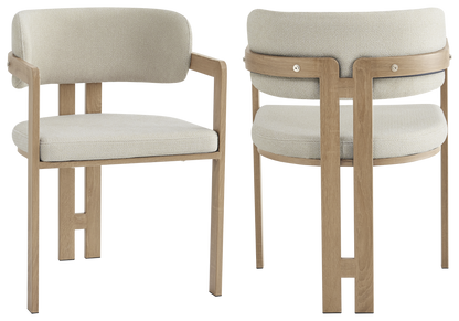 Fauteuils de table en bouclé sable et bois clair x2 | Vexta