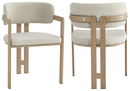 Fauteuils de table en bouclé sable et bois clair x2 | Vexta