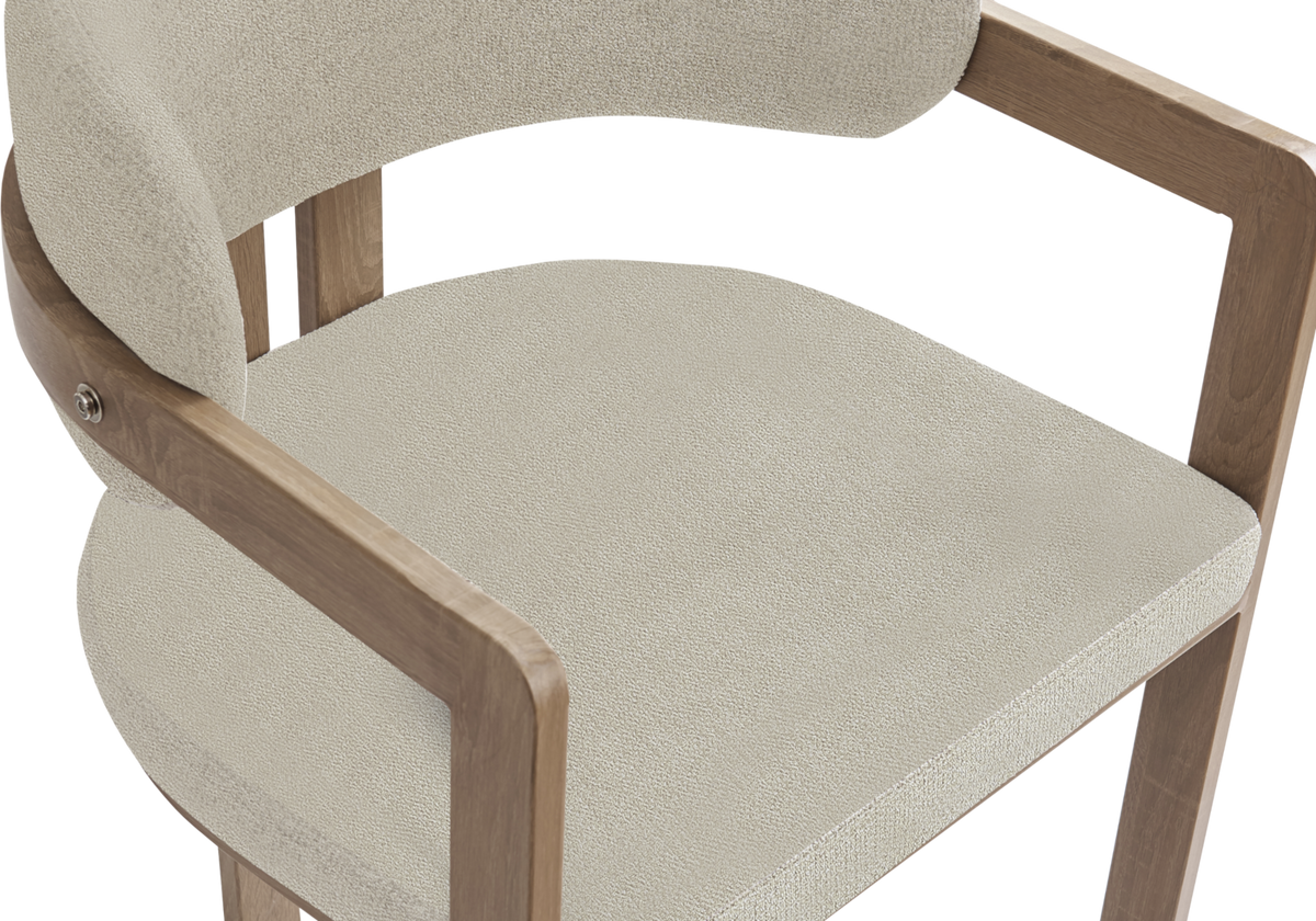 Fauteuils de table en bouclé sable et bois clair x2 | Vexta