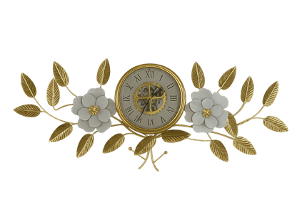 Horloge murale silencieuse fleur dorée et blanche | Vexta