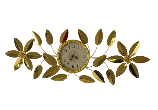 Horloge murale silencieuse fleur en métal doré | Kreo