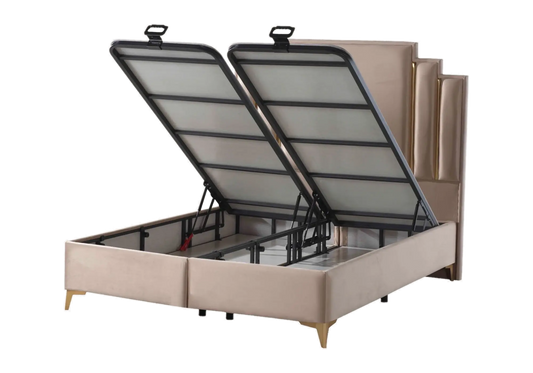 Lit coffre design en taupe 160x200 | Zylos