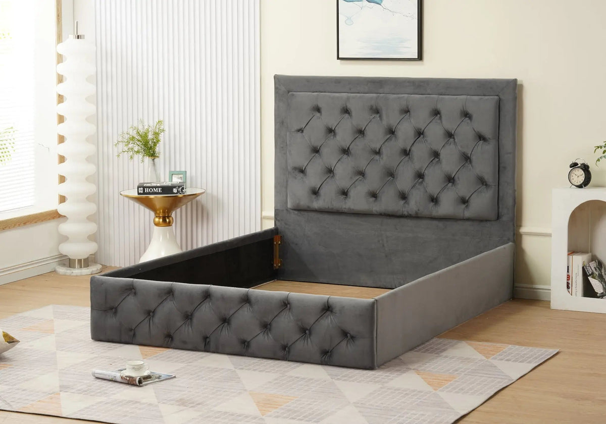 Lit capitonné en anthracite 2 places | Kaelo