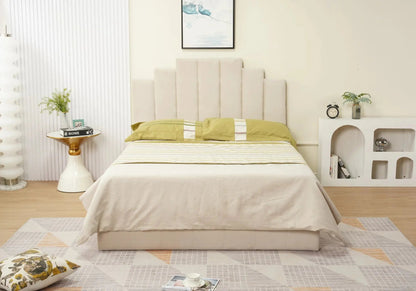 Lit double capitonné en beige élégant | Zynto