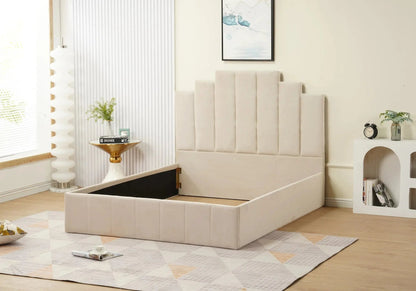 Lit double capitonné en beige élégant | Zynto