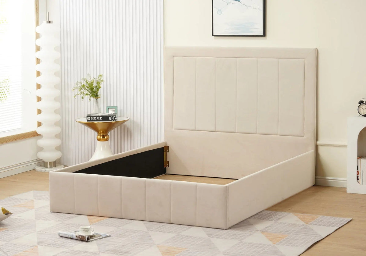 Lit capitonné en beige 140x190 et 160x200 | Orenza