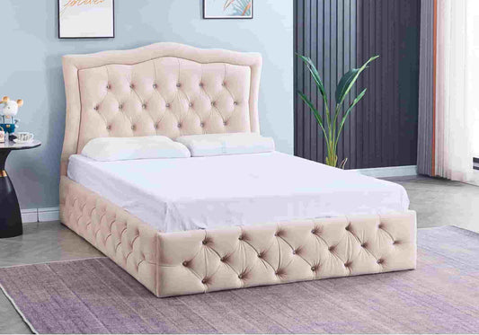 Lit capitonné en beige chic et moderne | Zynto