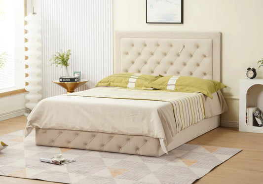 Lit capitonné en beige 140x190 et 160x200 | Kaelo