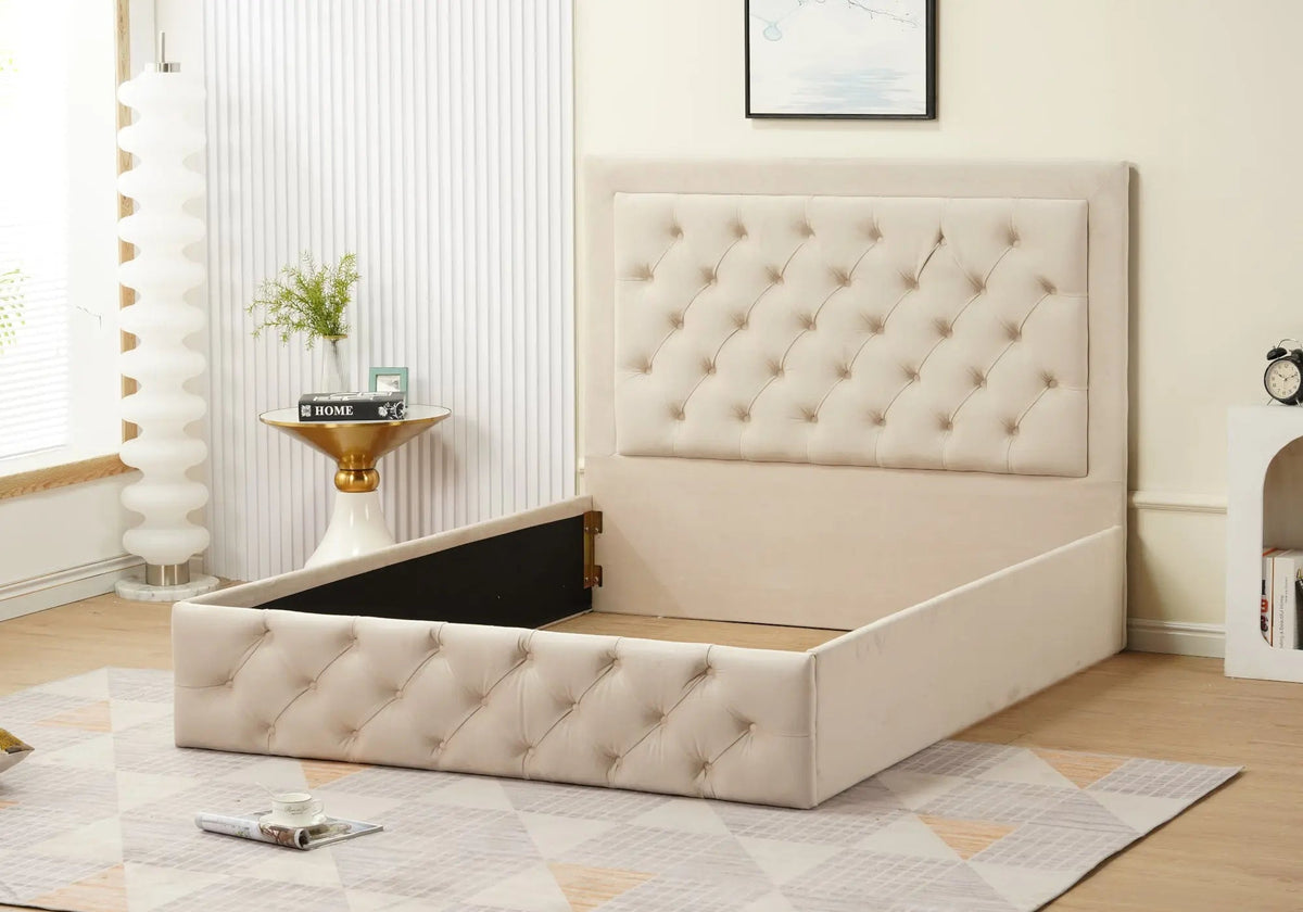 Lit capitonné en beige 140x190 et 160x200 | Kaelo
