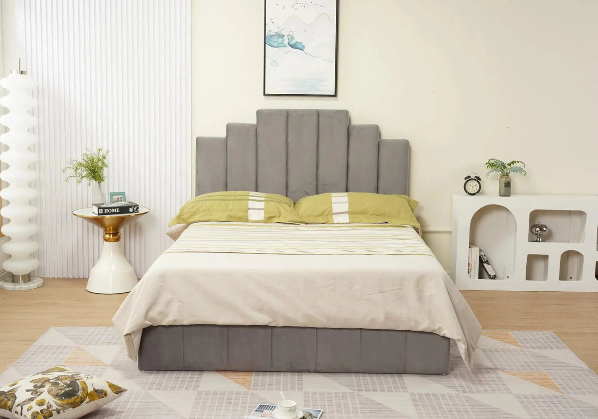 Lit capitonné en gris, design moderne | Zynto