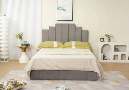 Lit capitonné en gris, design moderne | Zynto