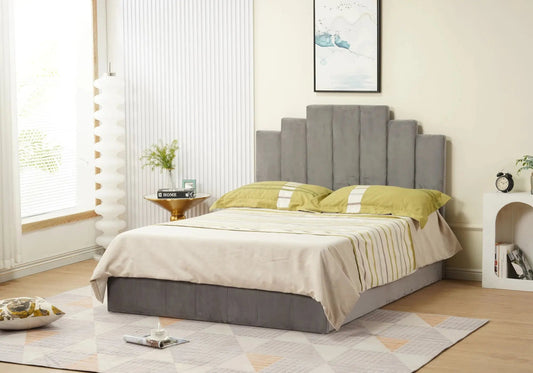 Lit capitonné en gris, design moderne | Zynto