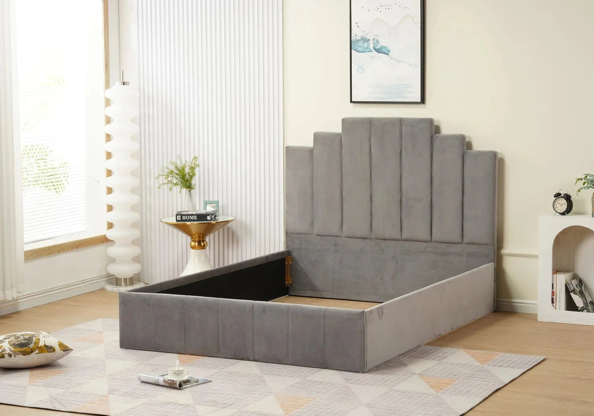 Lit capitonné en gris, design moderne | Zynto