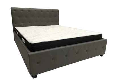 Lit capitonné simili cuir gris contemporain | Solan
