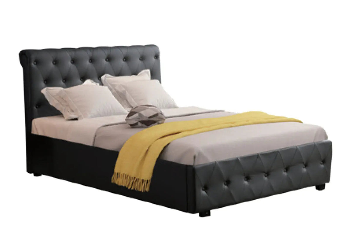 Lit capitonné simili cuir gris contemporain | Solan