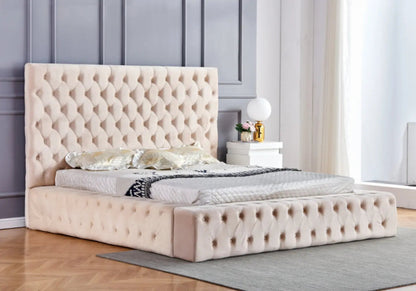 Lit capitonné style chesterfield en beige | Zyra