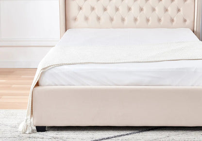 Lit capitonné en beige et confortable | Nuvio