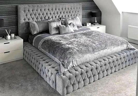 Lit double capitonné en gris chesterfield | Zyra